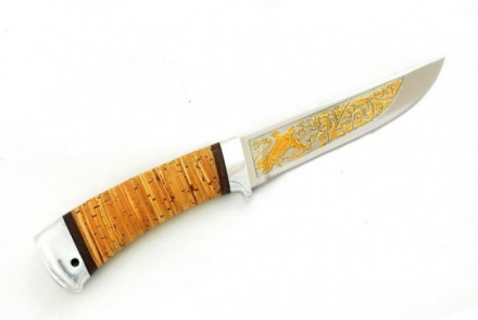 Охотничий нож Пикник (рукоять - береста, алюминий, позолота)